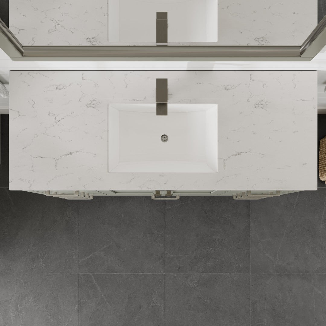 London 54 in. Gray Single Sink Bath Vanity with Carrara Quartz Top and Undermount Porcelain Sink