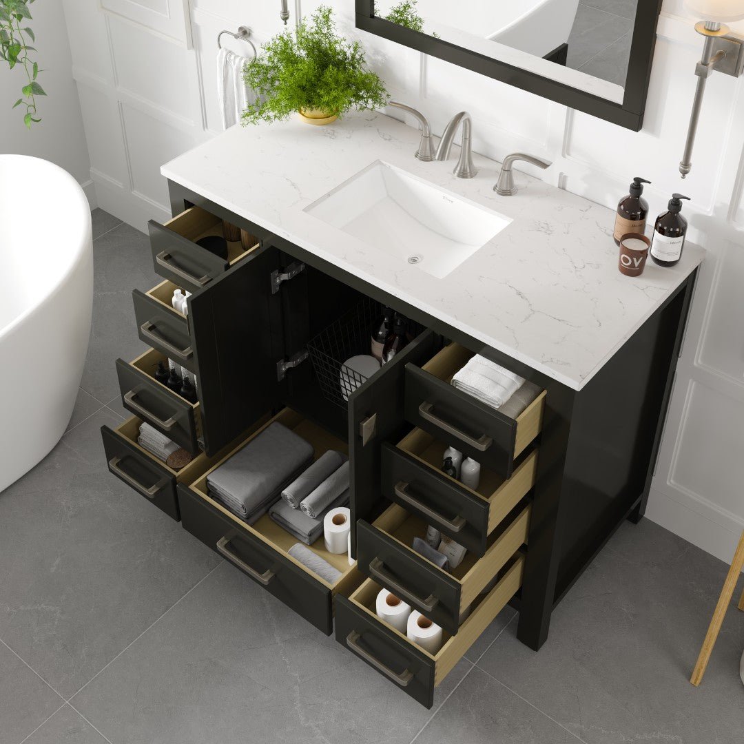 Aberdeen 42 in. Espresso Single Sink Bath Vanity with Carrara Quartz Top and Undermount Porcelain Sink - Bathroom Vanity by Eviva