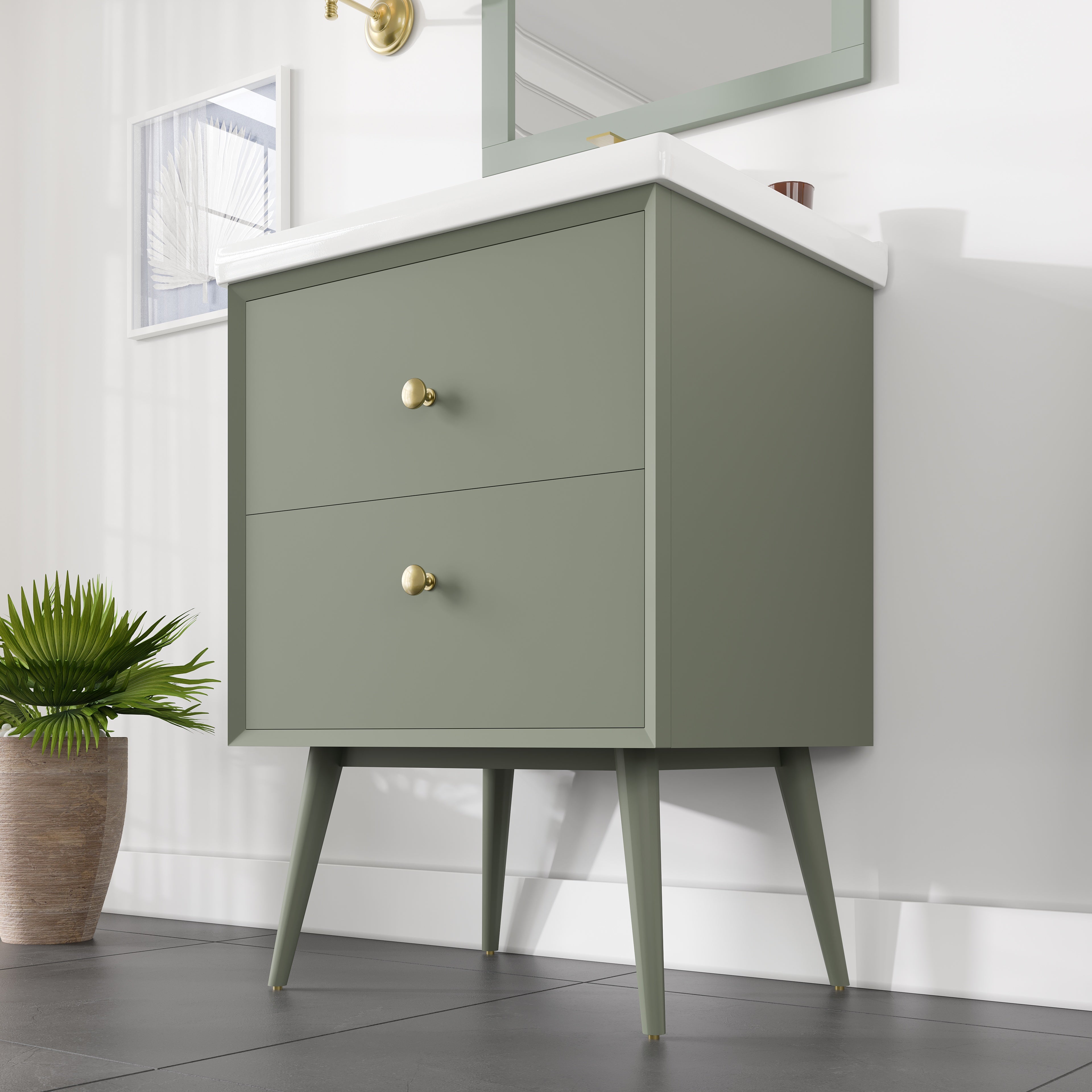 Seoul 24 in. Vintage Green Single Sink Bath Vanity with Porcelain Top and Integrated Sink