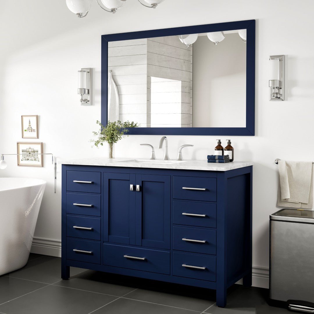 Eviva Acclaim 48" x 30" Rectangular Blue Wooden Framed Mirror - Mirror by Eviva