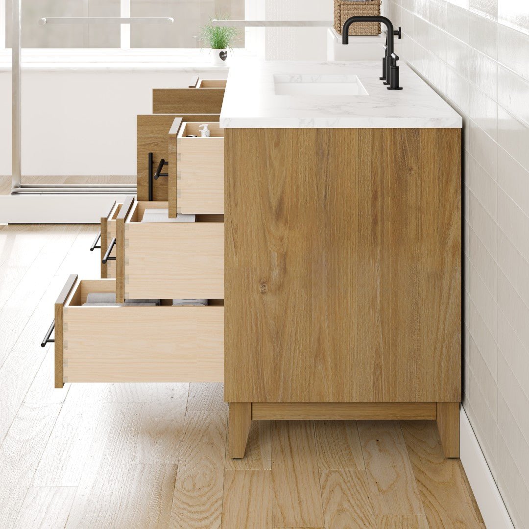 Graham 48 in. Oak Single Sink Bath Vanity with Arabescato Engineered Stone Top and Undermount Porcelain Sink - Bathroom Vanity by Eviva