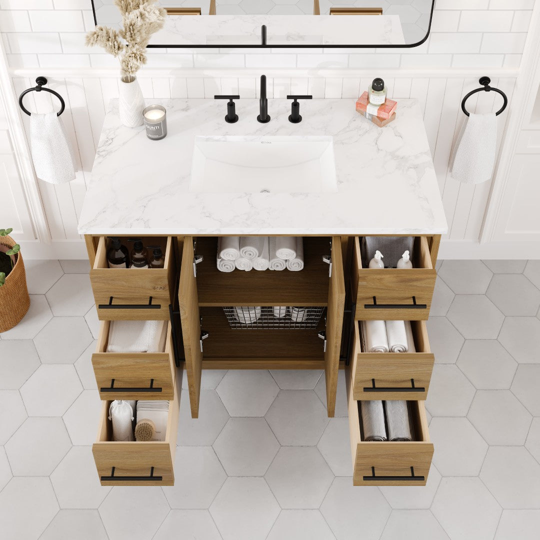 Graham 42 in. Oak Single Sink Bath Vanity with Arabescato Engineered Stone Top and Undermount Porcelain Sink