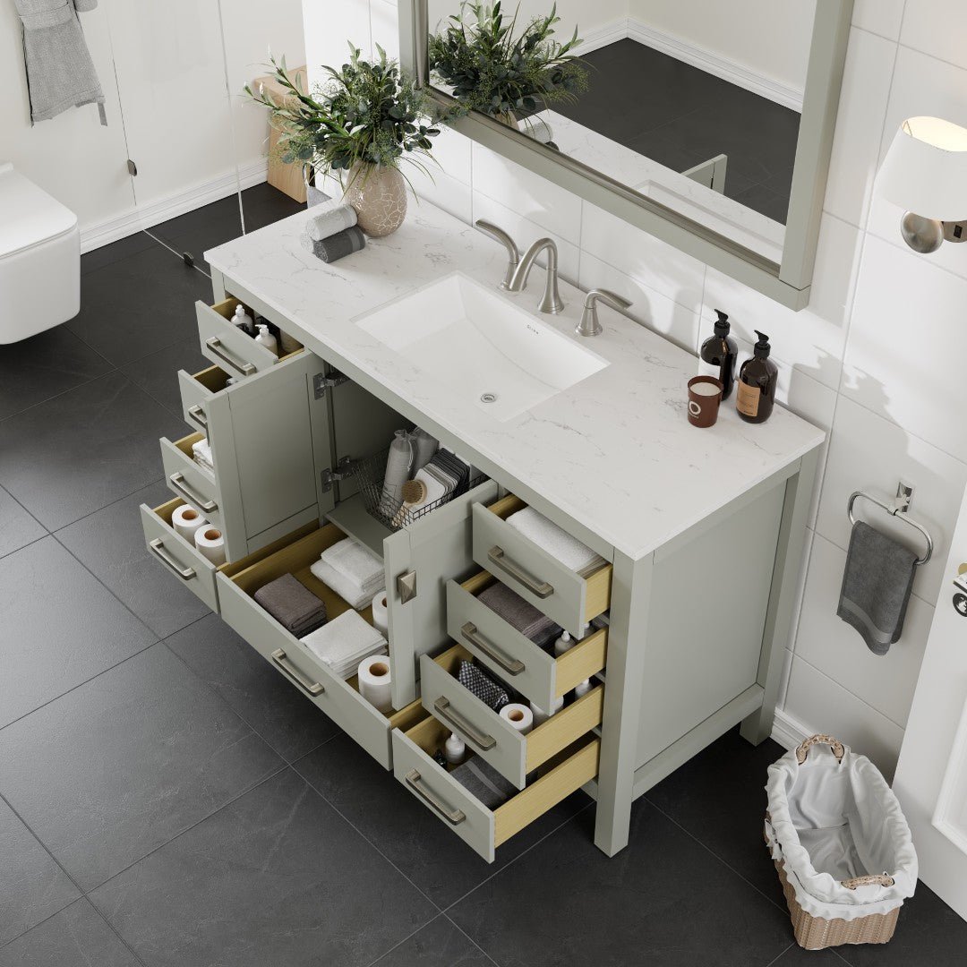 Aberdeen 54 in. Gray Single Sink Bath Vanity with Carrara Quartz Top and Undermount Porcelain Sink - Bathroom Vanity by Eviva