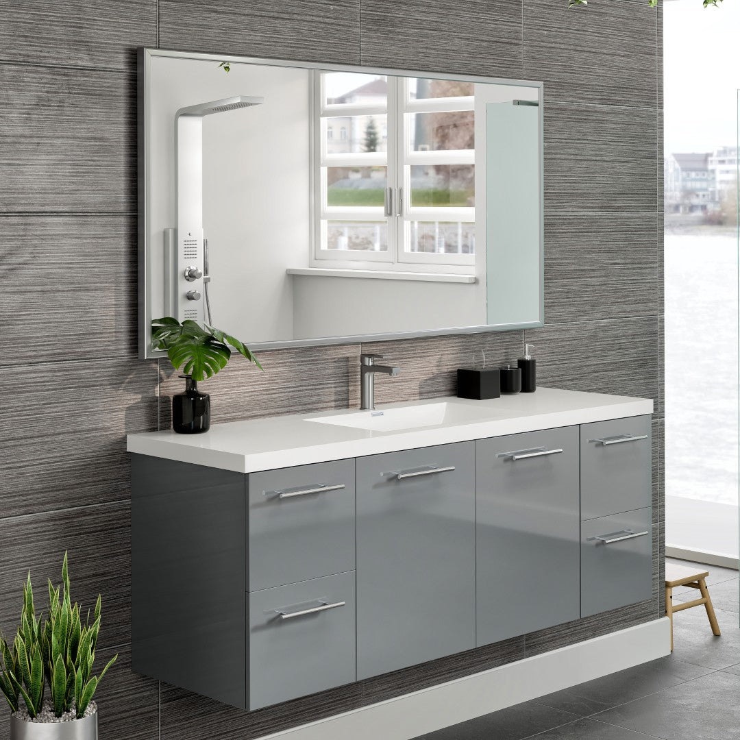 Eviva Vista 72" x 30" Rectangular Brushed Nickel Metal Framed Mirror