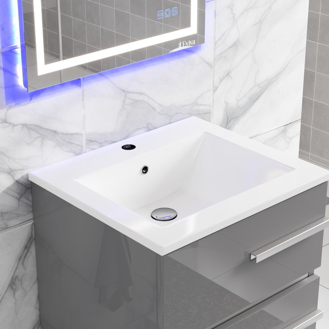Deluxe 24 in. Gray Single Sink Bath Vanity with Porcelain Top and Integrated Sink - Bathroom Vanity by Eviva