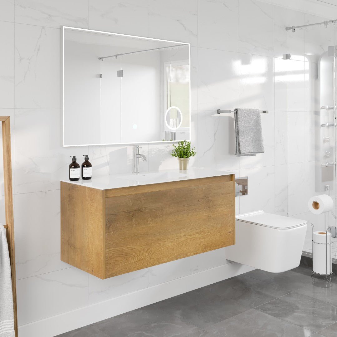 Madeira 48 in. Oak Wall Mount Single Sink Bath Vanity with Acrylic Top and Integrated Sink - Bathroom Vanity by Eviva