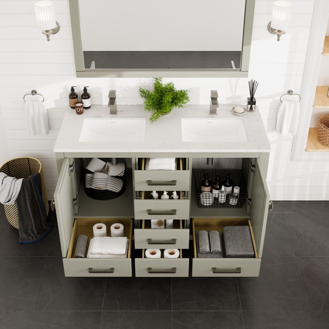 London 54 in. Gray Double Sink Bath Vanity with Carrara Quartz Top and Undermount Porcelain Sinks