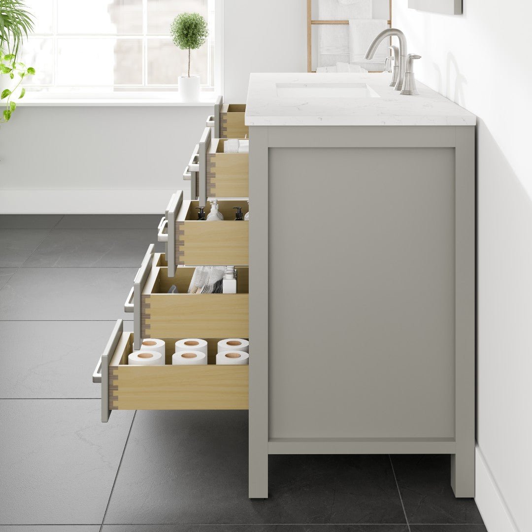 Aberdeen 42 in. Gray Single Sink Bath Vanity with Carrara Quartz Top and Undermount Porcelain Sink - Bathroom Vanity by Eviva