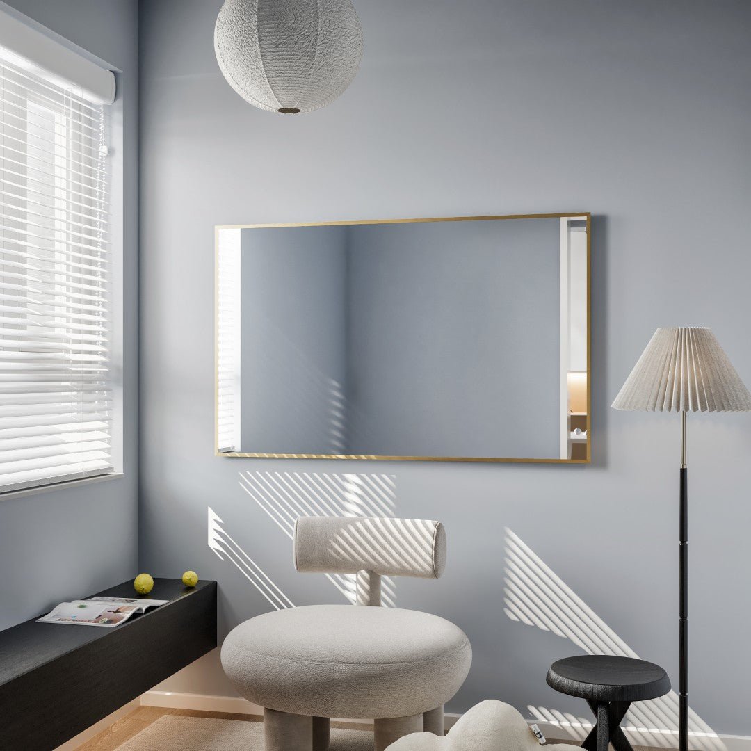 Eviva Aureline 48" x 30" Rectangular Gold Stainless Steel Framed Mirror - Mirror by Eviva