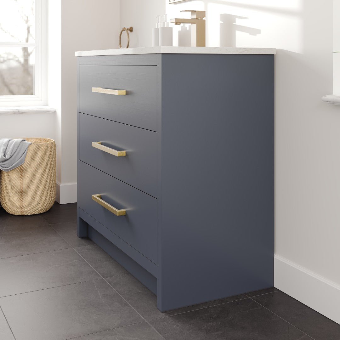 Curio 36 in. Dark Blue Single Sink Bath Vanity with Carrara Quartz Top and Undermount Porcelain Sink - Bathroom Vanity by Eviva