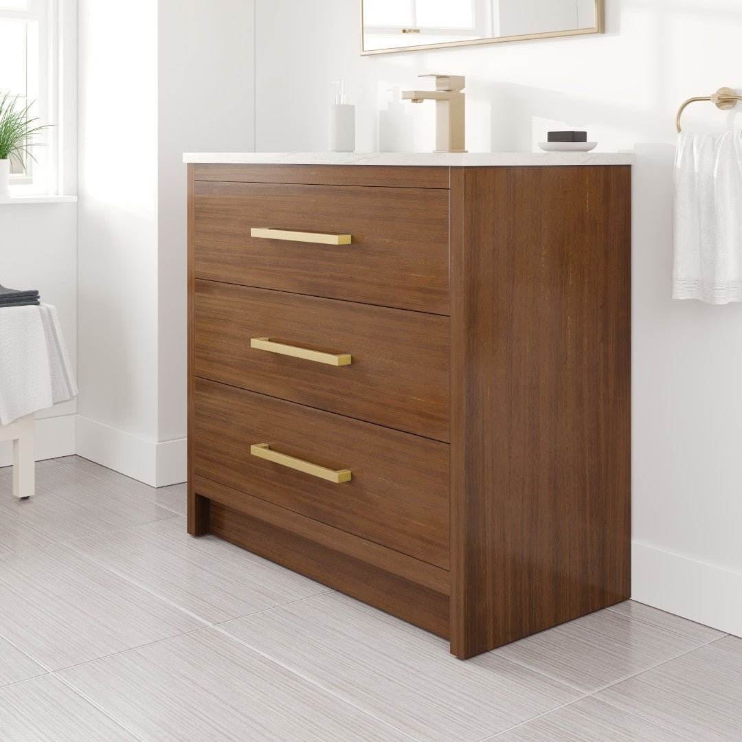 Curio 36 in. Walnut Single Sink Bath Vanity with Carrara Quartz Top and Undermount Porcelain Sink - Bathroom Vanity by Eviva