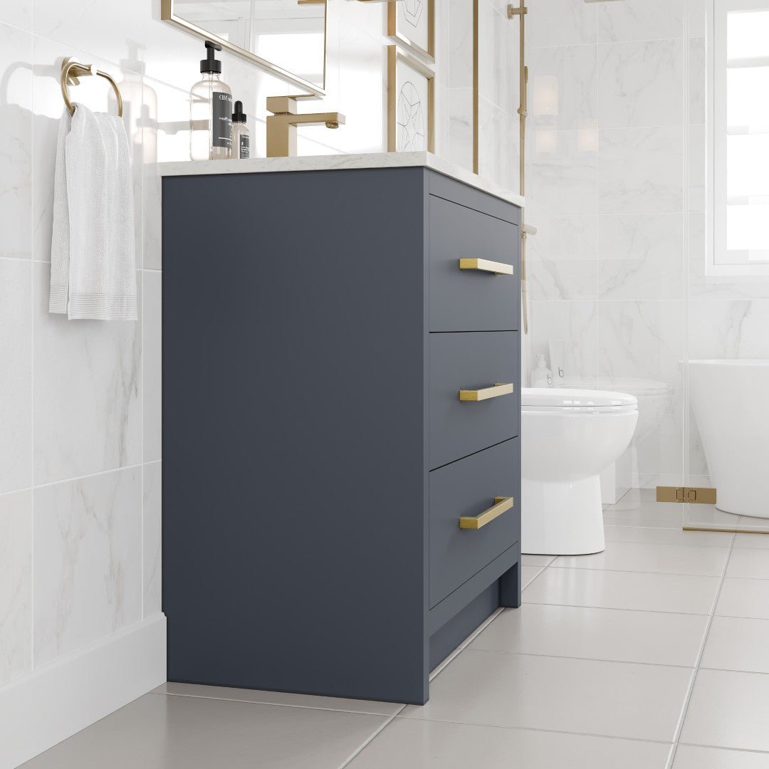 Curio 30 in. Dark Blue Single Sink Bath Vanity with Carrara Quartz Top and Undermount Porcelain Sink - Bathroom Vanity by Eviva