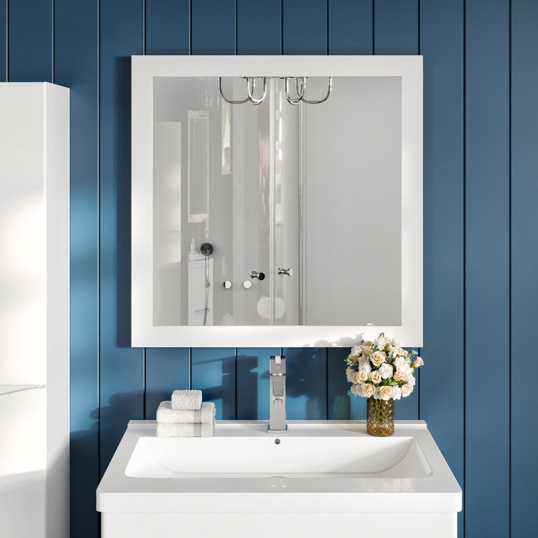 Eviva Sun 30" x 30" Square White Wooden Framed Mirror