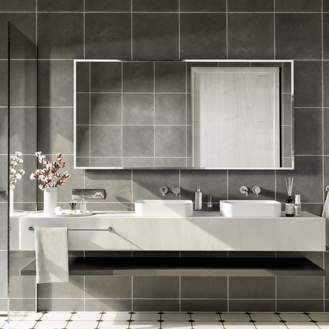Eviva Sax 60" x 30" Rectangular Chrome Metal Framed Mirror
