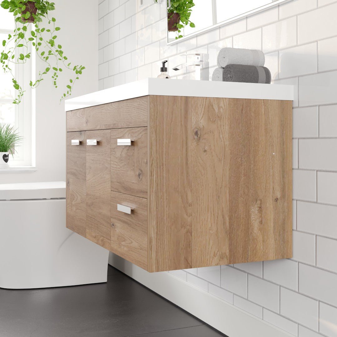 Lugano 36 in. Natural Oak Wall Mount Single Sink Bath Vanity with Acrylic Top and Integrated Sink - Bathroom Vanity by Eviva
