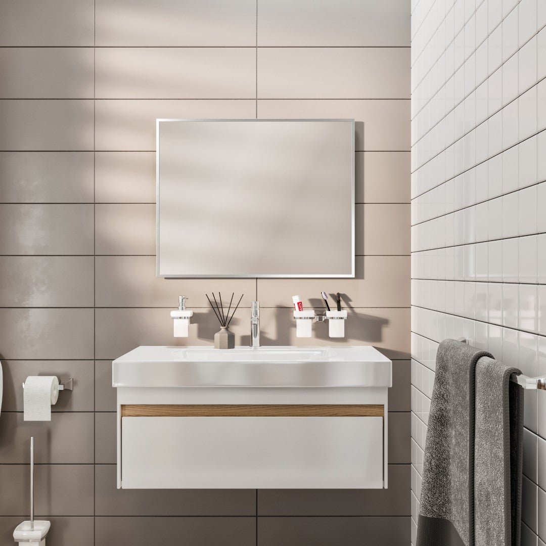 Eviva Sax 24" x 30" Rectangular Chrome Metal Framed Mirror - Mirror by Eviva