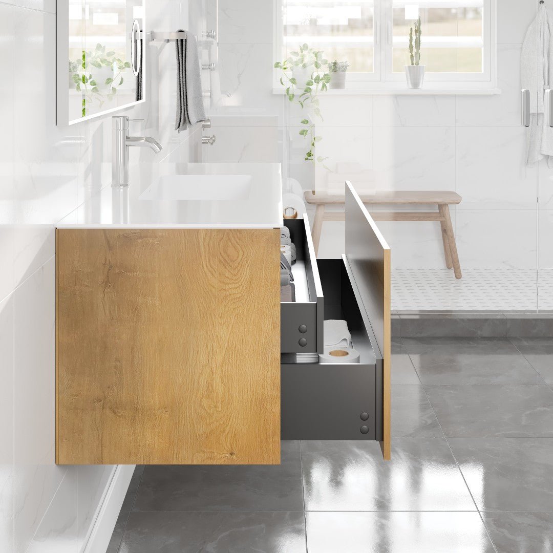 Madeira 48 in. Oak Wall Mount Single Sink Bath Vanity with Acrylic Top and Integrated Sink - Bathroom Vanity by Eviva