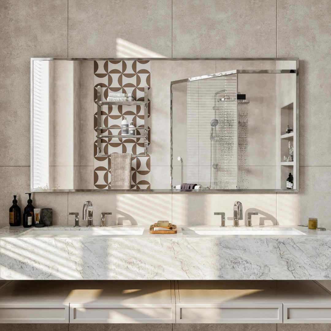 Eviva Sax 60" x 30" Rectangular Chrome Metal Framed Mirror