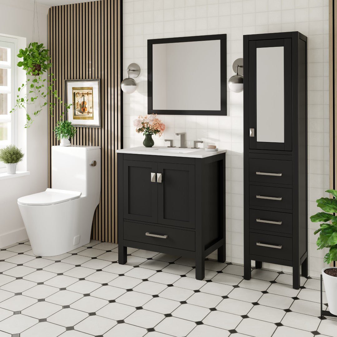 Aberdeen 30 in. Espresso Single Sink Bath Vanity with Carrara Quartz Top and Undermount Porcelain Sink - Bathroom Vanity by Eviva