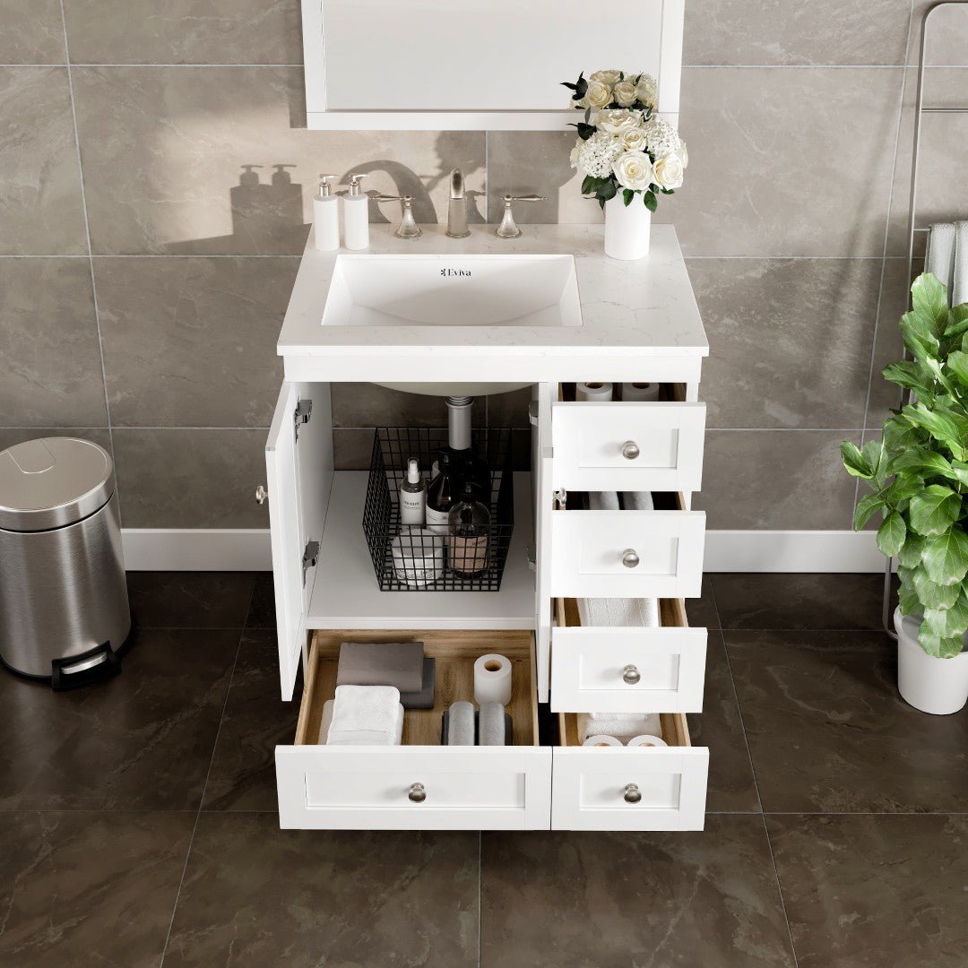 Acclaim 28 in. White Single Sink Bath Vanity with Carrara Quartz Top and Undermount Porcelain Sink - Bathroom Vanity by Eviva