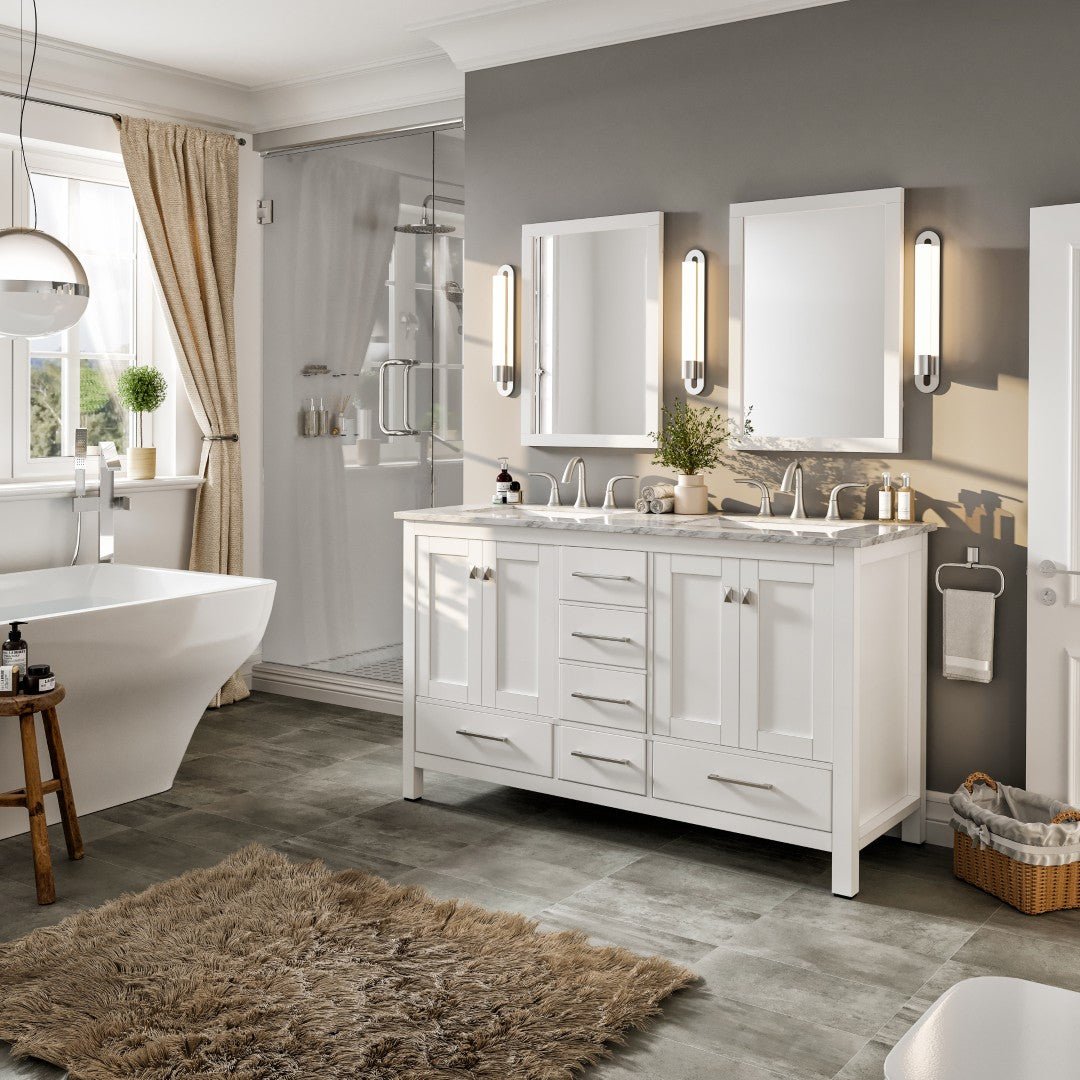 Eviva Aberdeen 60" White Double Sink Bath Vanity with Marble Top - Bathroom Vanity by Eviva