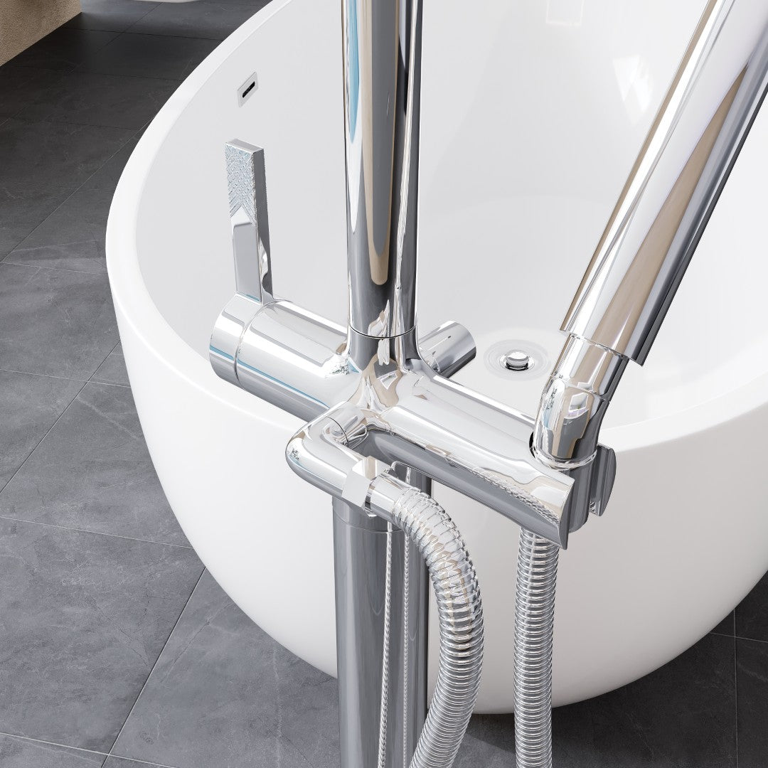 Eviva Modem Single-Handle Freestanding Tub Faucet with Hand Shower in Chrome