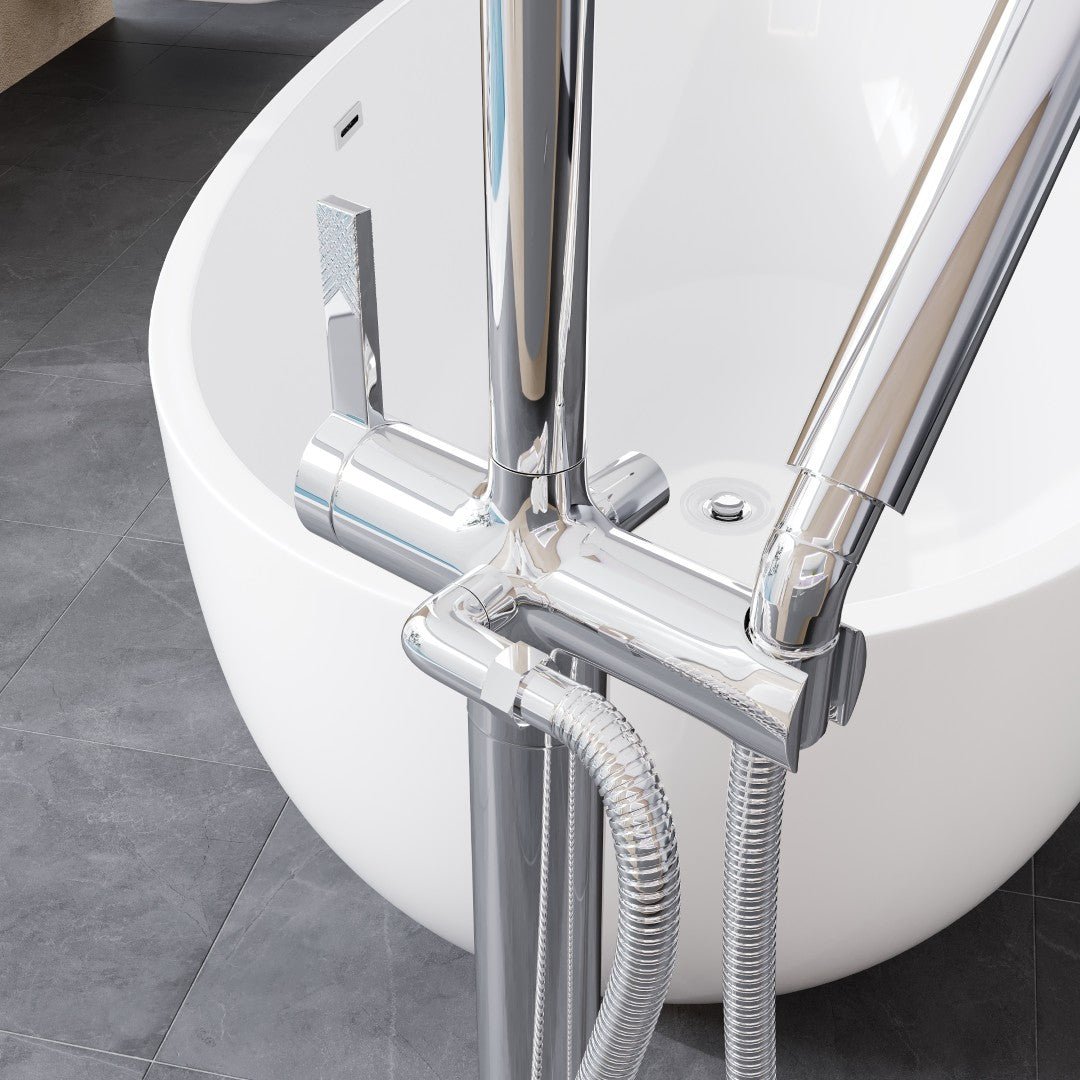Eviva Modem Single - Handle Freestanding Tub Faucet with Hand Shower in Chrome - Bathtub Faucet by Eviva