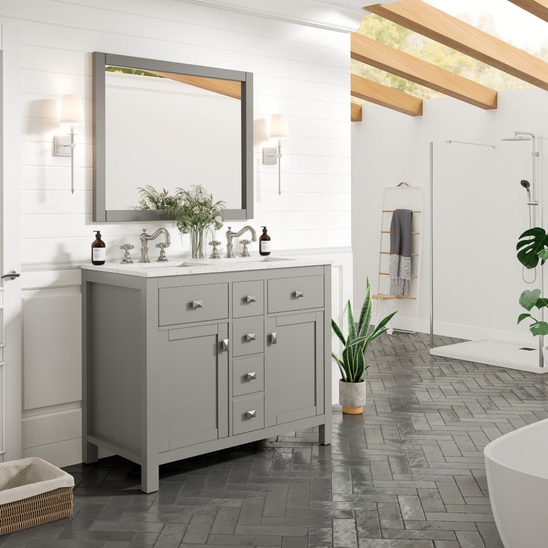 Artemis 44 in. Gray Double Sink Bath Vanity with Engineered Top and Undermount Porcelain Sinks - Bathroom Vanity by Eviva