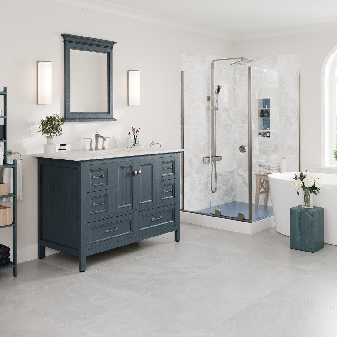 Britney 48 in. Ash Blue Single Sink Bath Vanity with Carrara Quartz Top and Undermount Porcelain Sink - Bathroom Vanity by Eviva