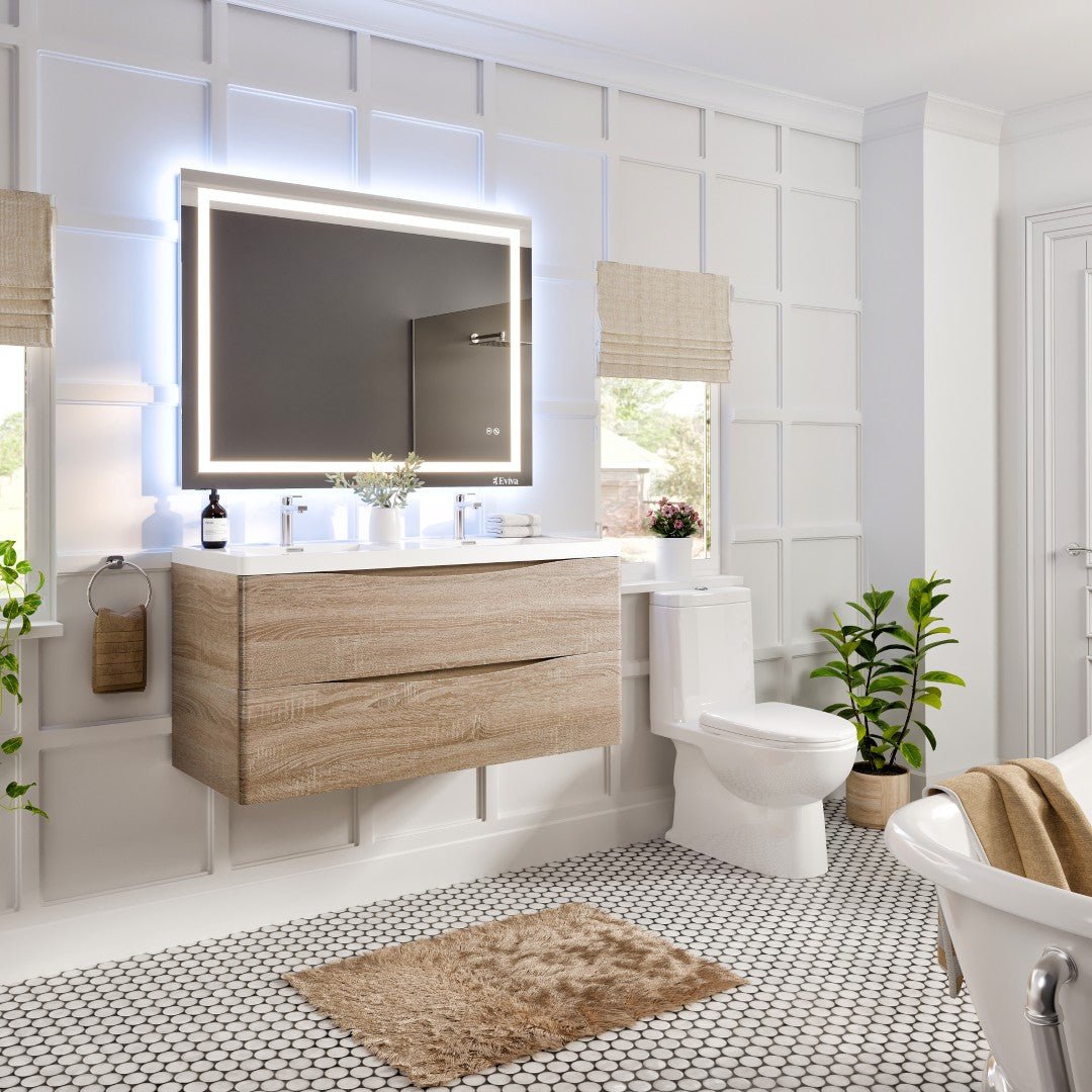Smile 48 in. White Oak Wall Mount Double Sink Bath Vanity with Acrylic Top and Integrated Sinks - Bathroom Vanity by Eviva