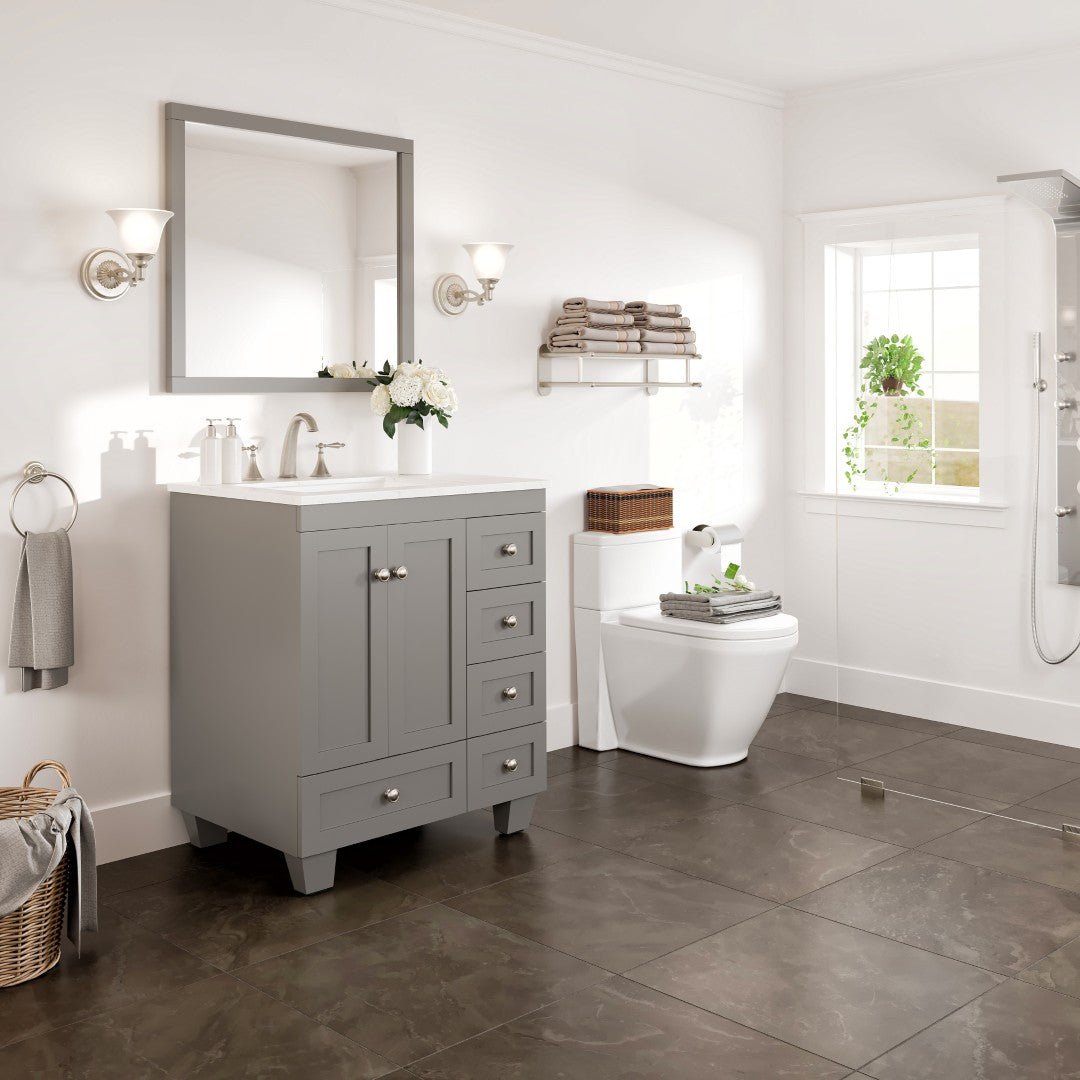 Acclaim 28 in. Gray Single Sink Bath Vanity with Carrara Quartz Top and Undermount Porcelain Sink - Bathroom Vanity by Eviva