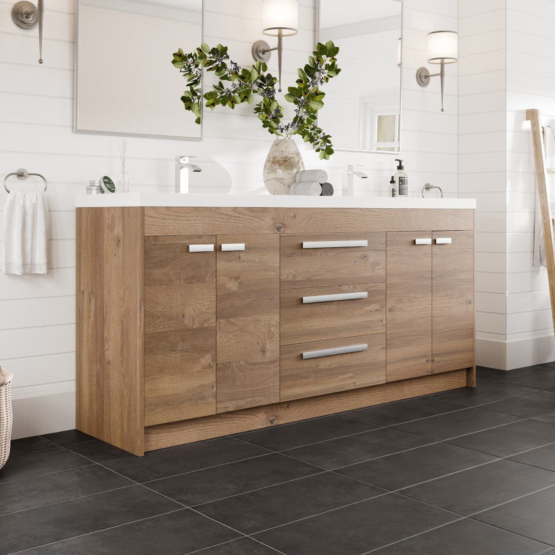 Lugano 72 in. Natural Oak Double Sink Bath Vanity with Acrylic Top and Integrated Sinks