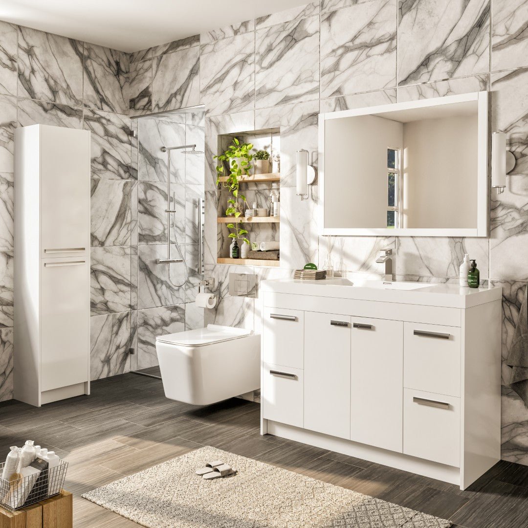 Lugano 48 in. White Single Sink Bath Vanity with Acrylic Top and Integrated Sink - Bathroom Vanity by Eviva