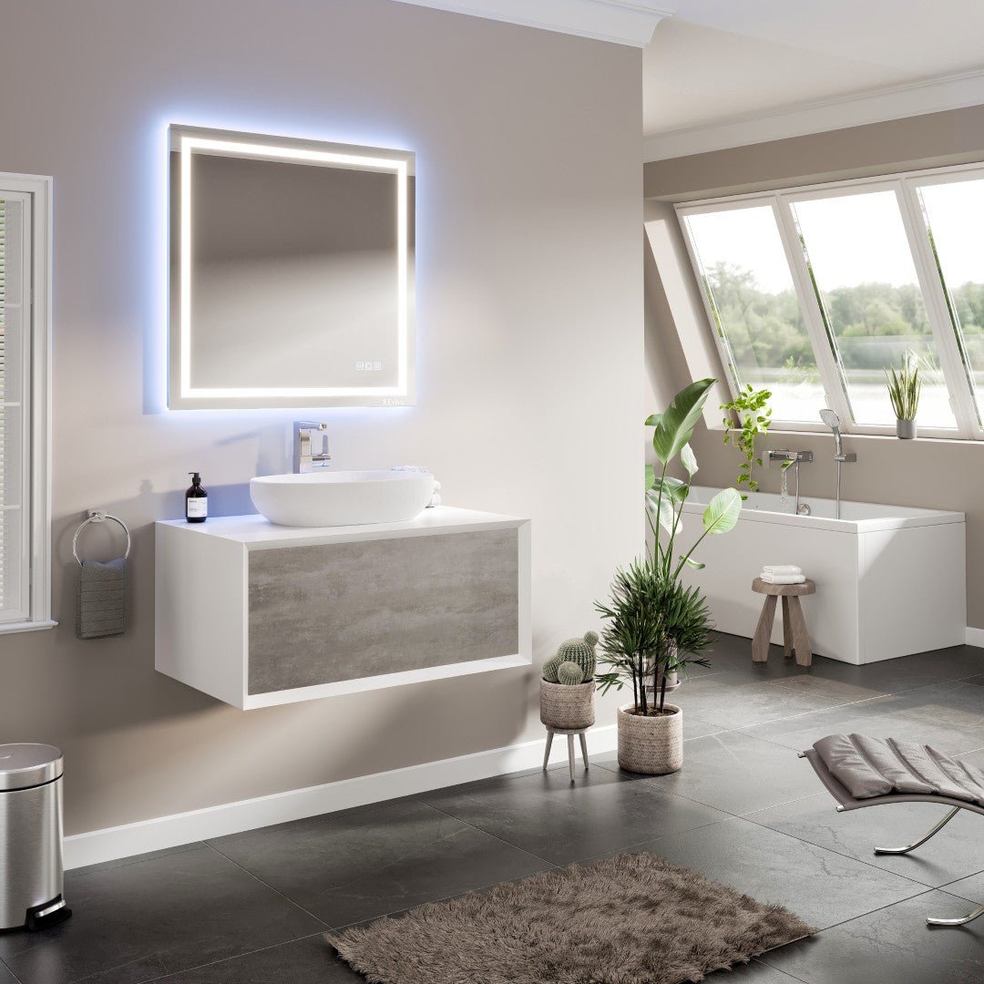 Santa Monica 36 in. Gray Wall Mount Single Sink Bath Vanity with Acrylic Top and Vessel Solid Surface Sink - Bathroom Vanity by Eviva
