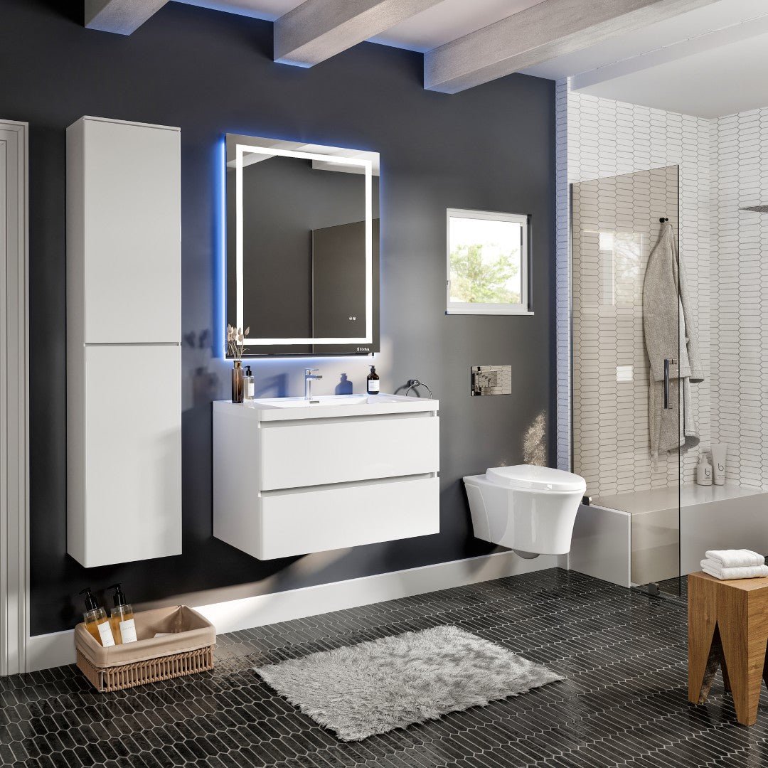 Glazzy 36 in. White Wall Mount Single Sink Bath Vanity with Acrylic Top and Integrated Sink - Bathroom Vanity by Eviva