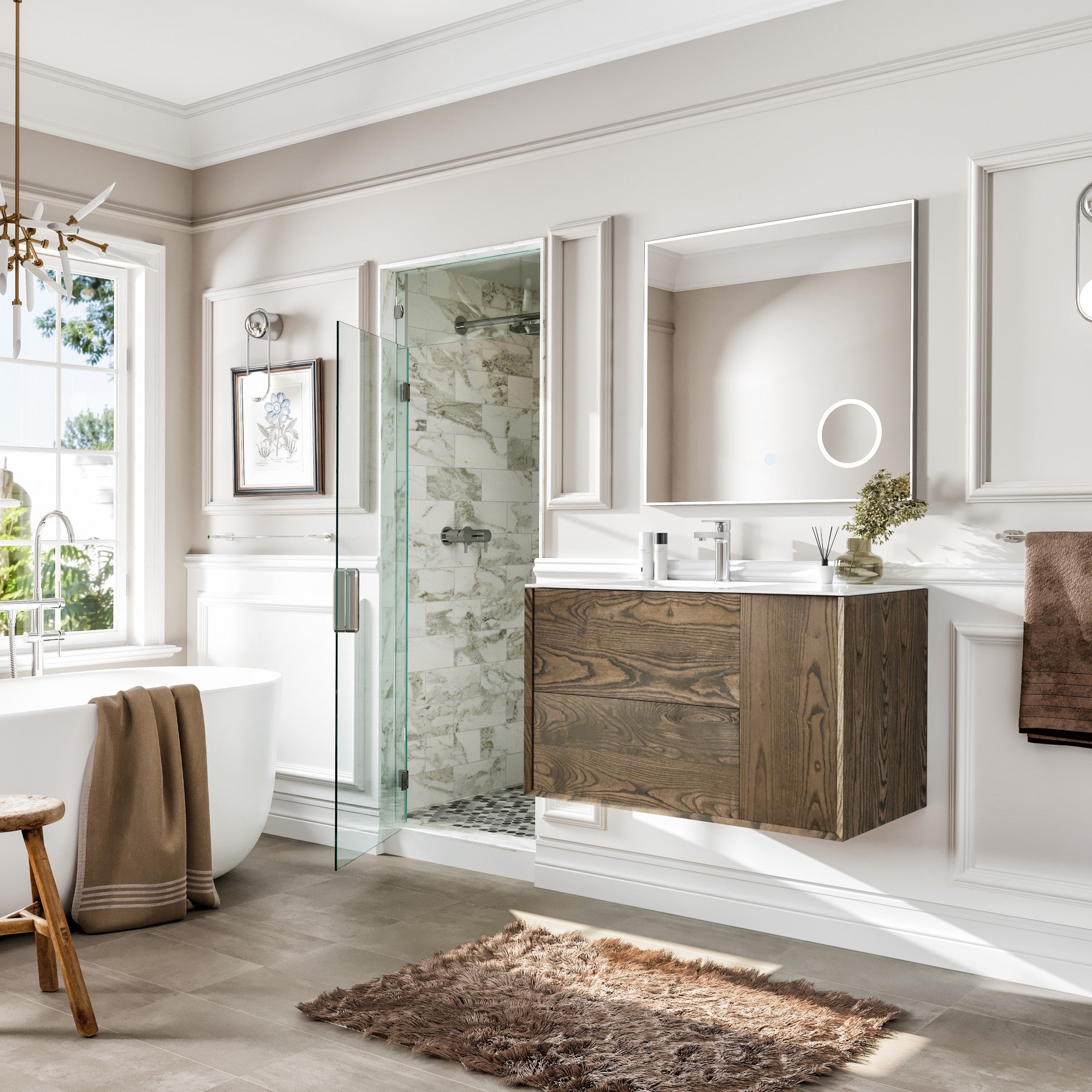 Ciocco 36 in. Oak Wall Mount Single Sink Bath Vanity with Solid Surface Top and Integrated Sink