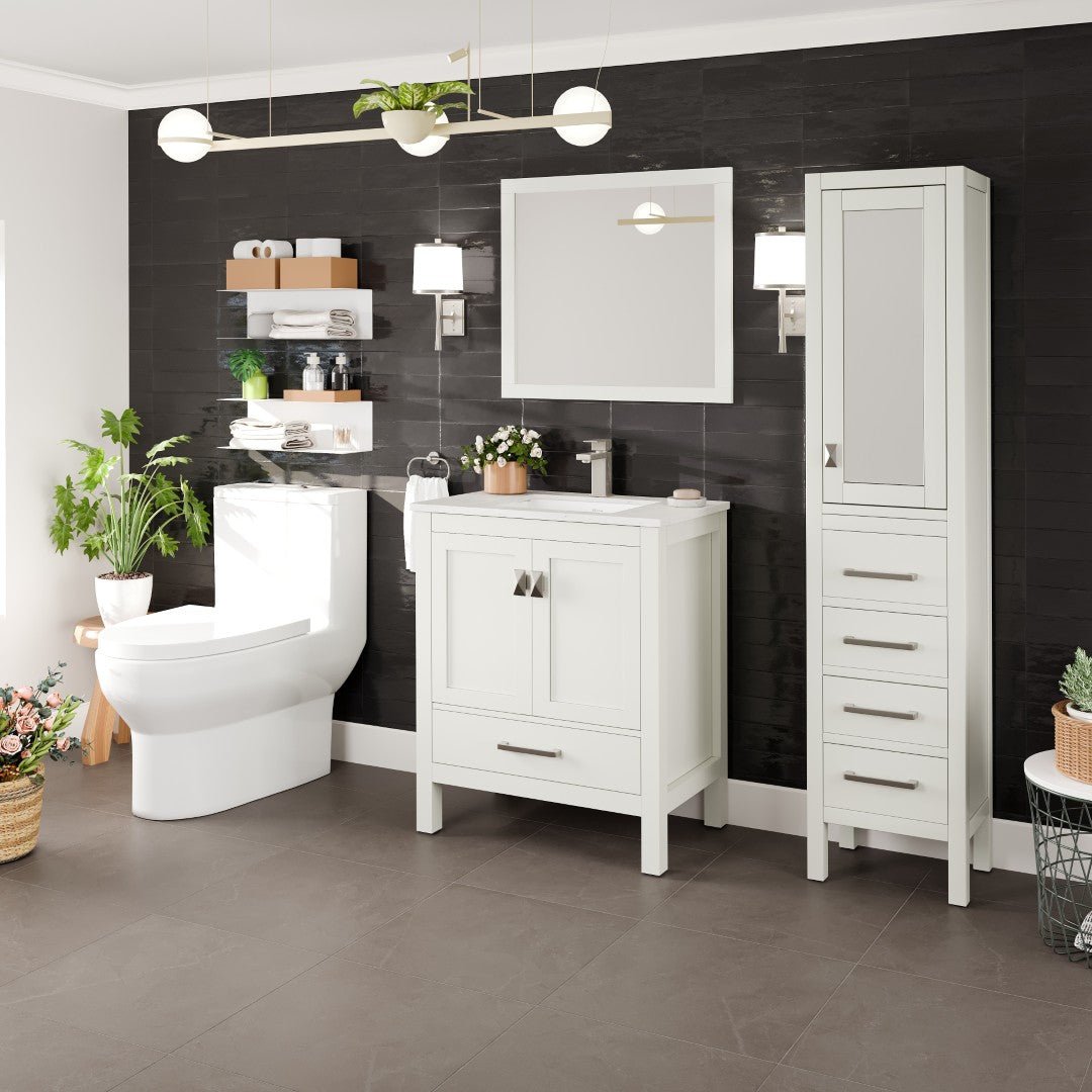 London 30 in. White Single Sink Bath Vanity with Carrara Quartz Top and Undermount Porcelain Sink - Bathroom Vanity by Eviva
