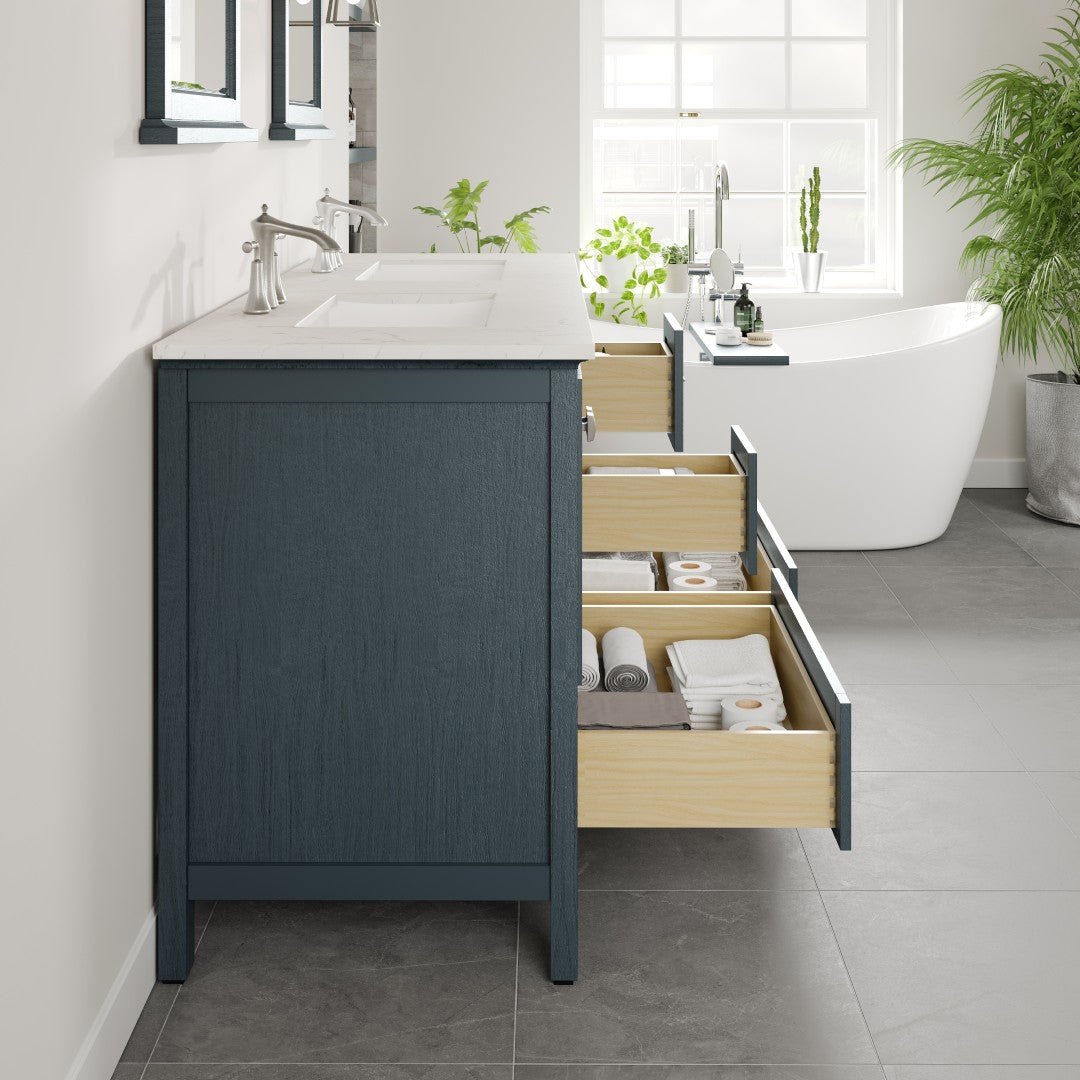 Britney 60 in. Ash Blue Double Sink Bath Vanity with Carrara Quartz Top and Undermount Porcelain Sinks - Bathroom Vanity by Eviva