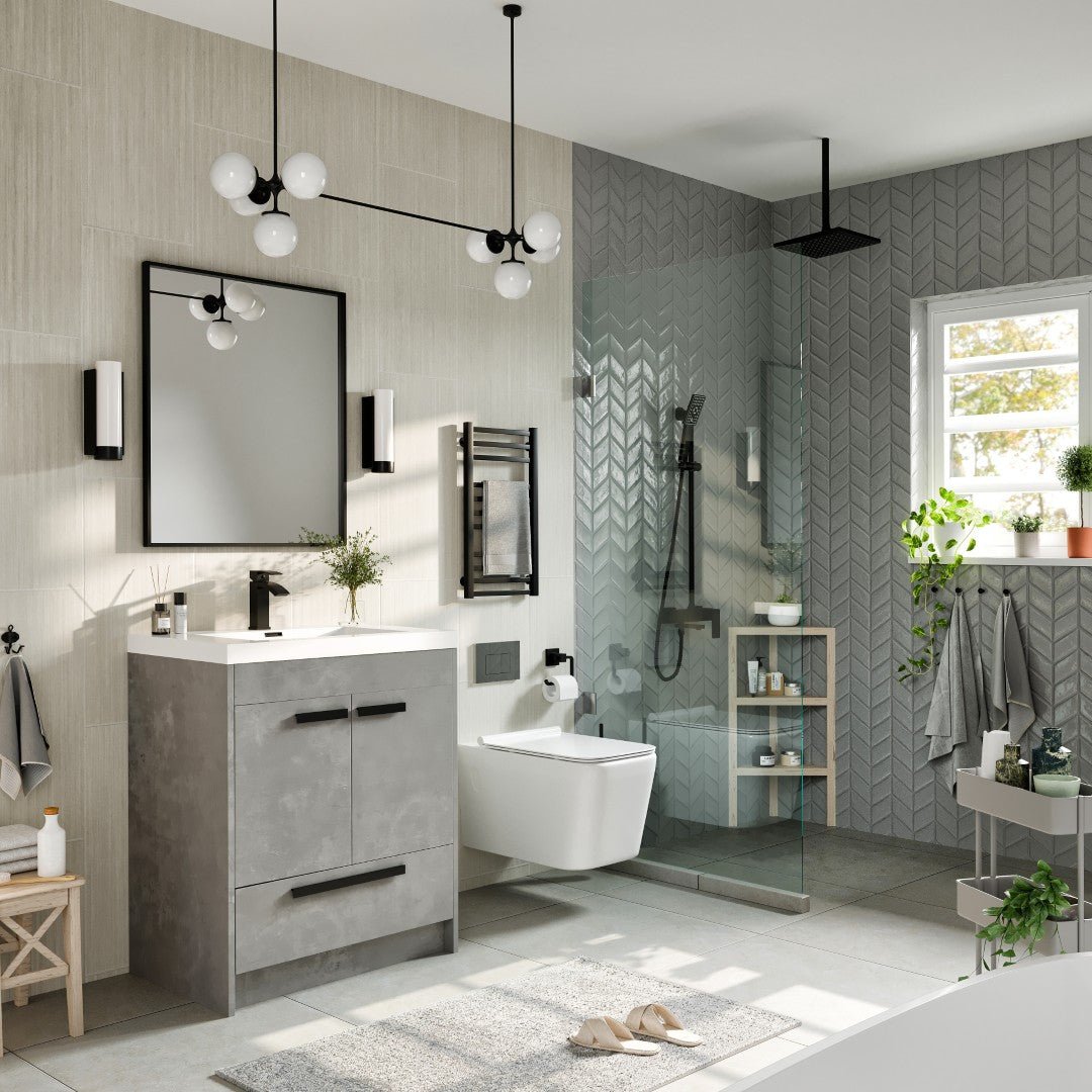 Lugano 30 in. Concrete Gray Single Sink Bath Vanity with Acrylic Top and Integrated Sink - Bathroom Vanity by Eviva