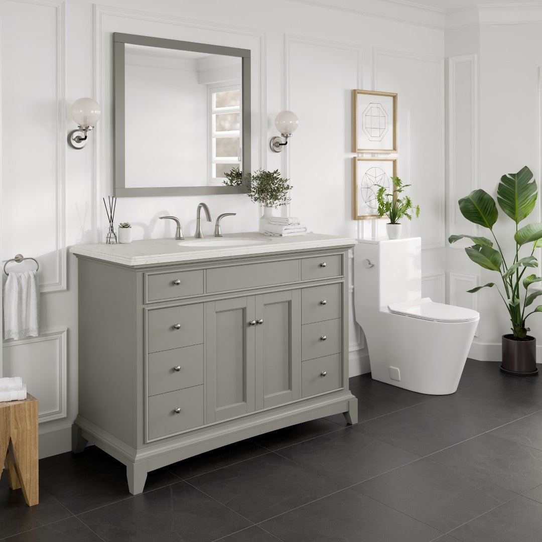 Elite Stamford 42 in. Gray Single Sink Bath Vanity with Carrara Quartz Top and Undermount Porcelain Sink - Bathroom Vanity by Eviva