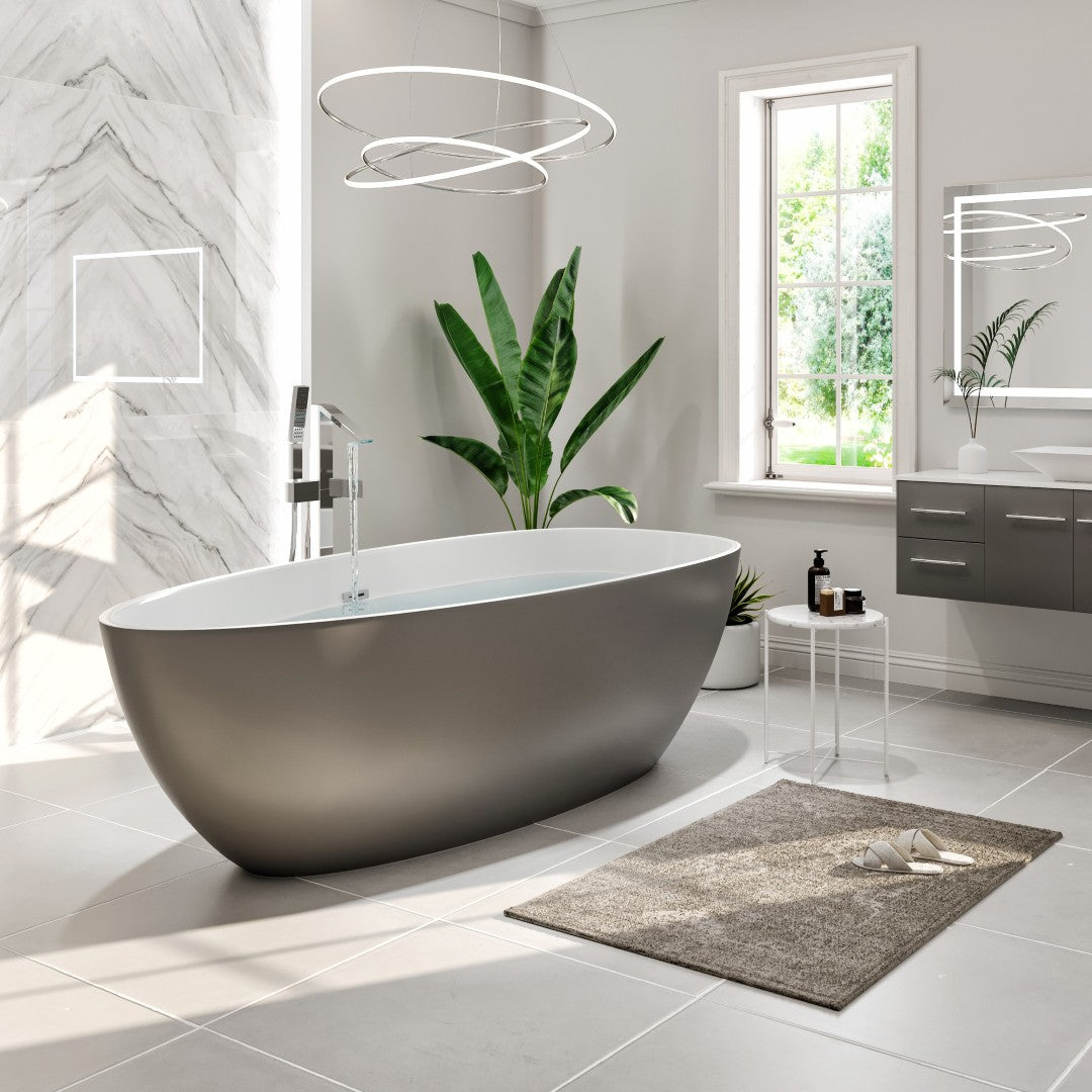 Eviva Viva 59" Matte Gray/White Oval Solid Surface Freestanding Bathtub