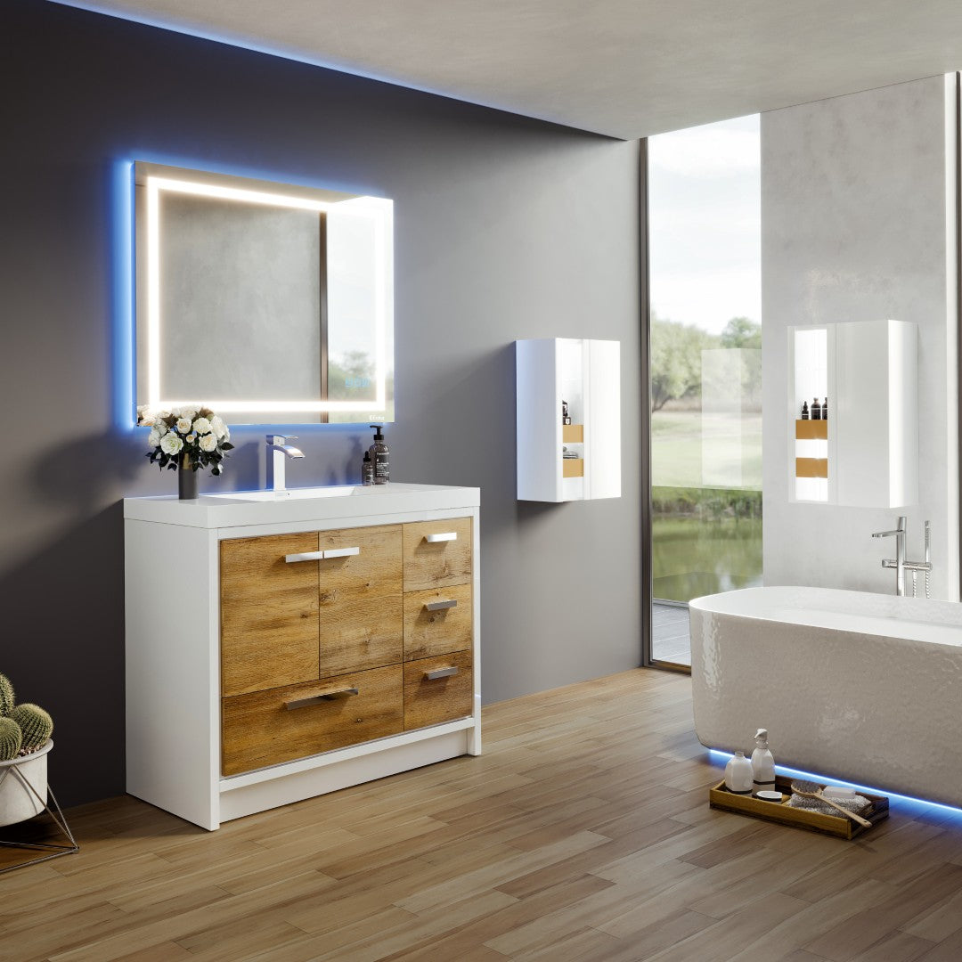 Grace 42 in. Natural Oak Single Sink Bath Vanity with Acrylic Top and Integrated Sink