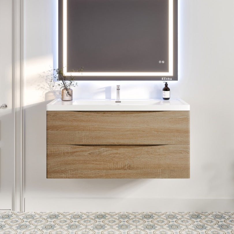 Smile 48 in. White Oak Wall Mount Single Sink Bath Vanity with Acrylic Top and Integrated Sink - Bathroom Vanity by Eviva