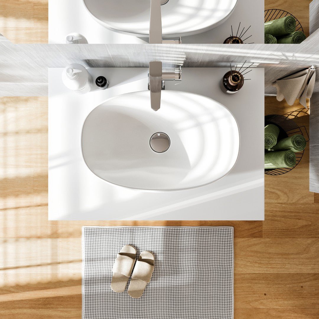 Santa Monica 30 in. White Oak Wall Mount Single Sink Bath Vanity with Acrylic Top and Vessel Solid Surface Sink - Bathroom Vanity by Eviva