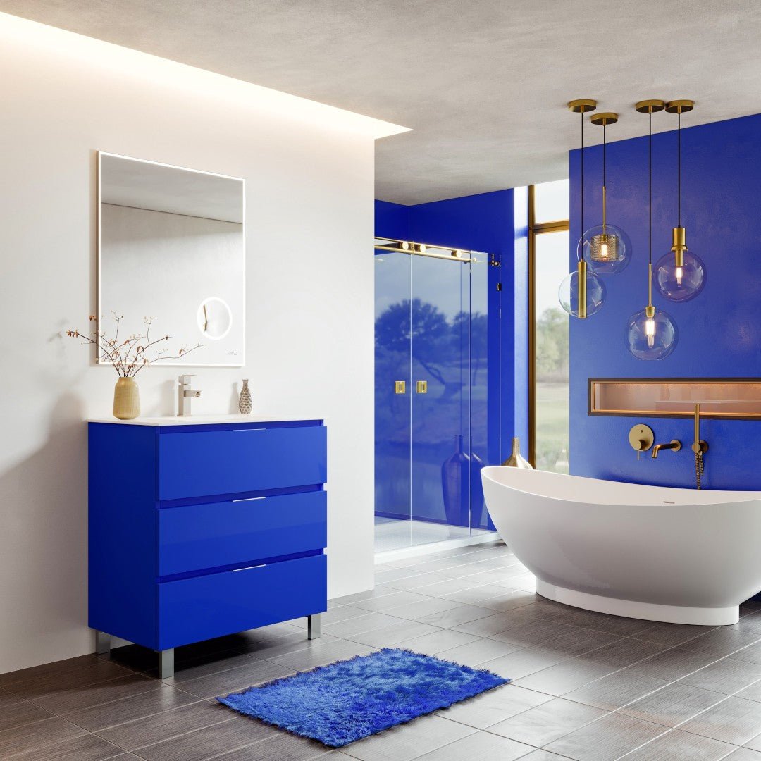 Malmo 32x18 in. Blue Single Sink Bath Vanity with Porcelain Top and Integrated Sink - Bathroom Vanity by Eviva
