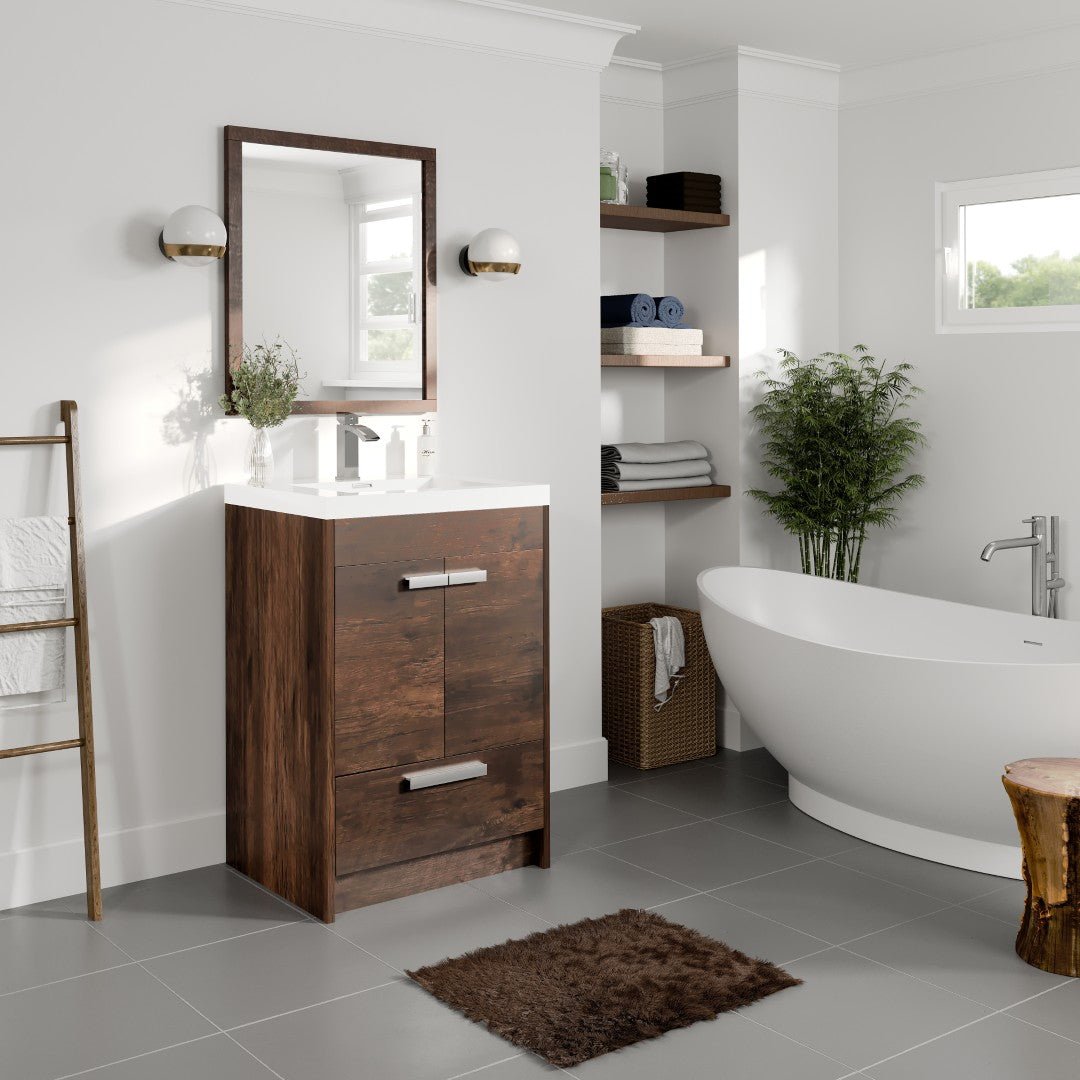 Lugano 24 in. Rosewood Single Sink Bath Vanity with Acrylic Top and Integrated Sink - Bathroom Vanity by Eviva