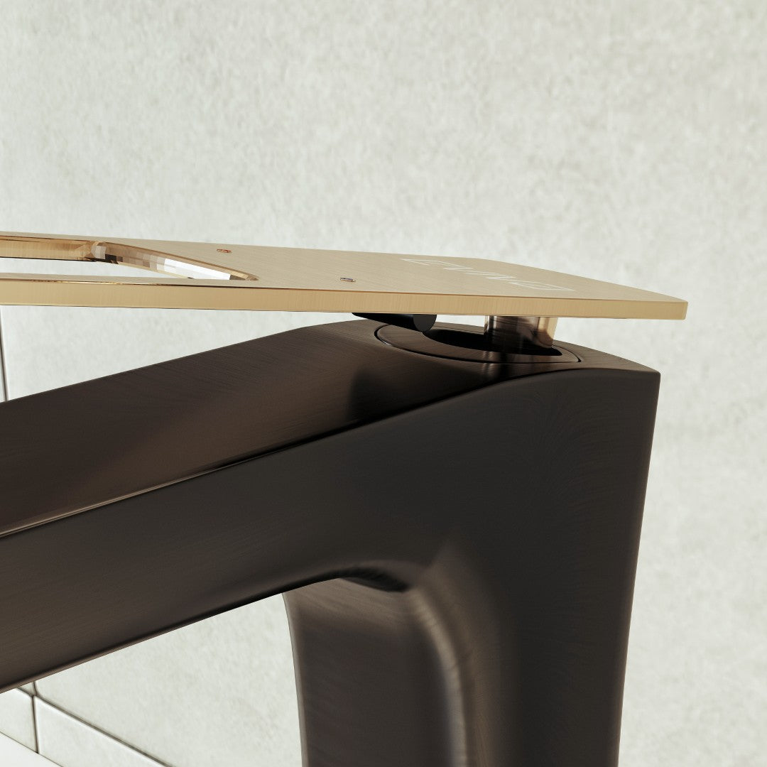 Eviva Rose Single-Handle Waterfall Single-Hole Bathroom Faucet with Gold Handle and Deckplate Included in Matte Black