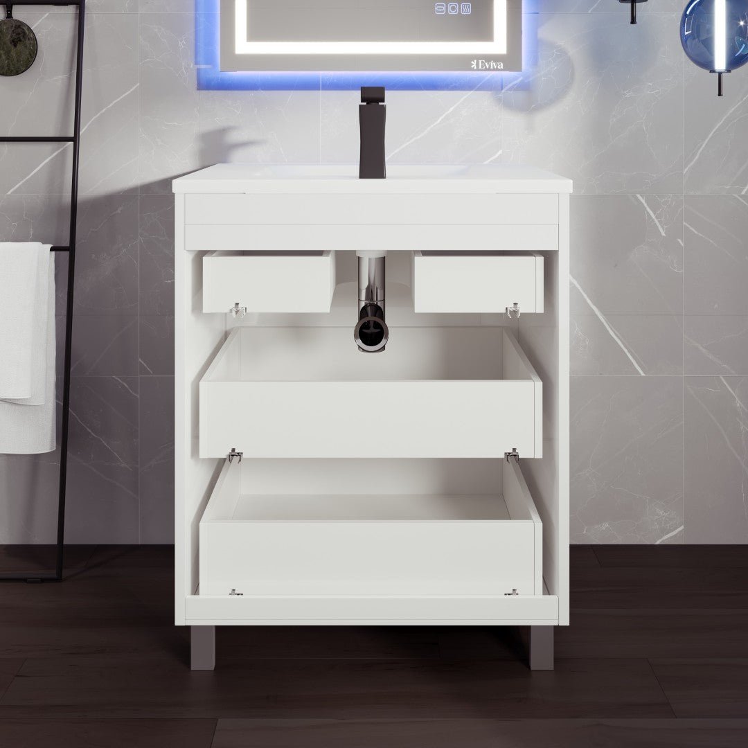 Joy 32 in. White Single Sink Freestanding Bath Vanity with Porcelain Top and Integrated Sink - Bathroom Vanity by Eviva