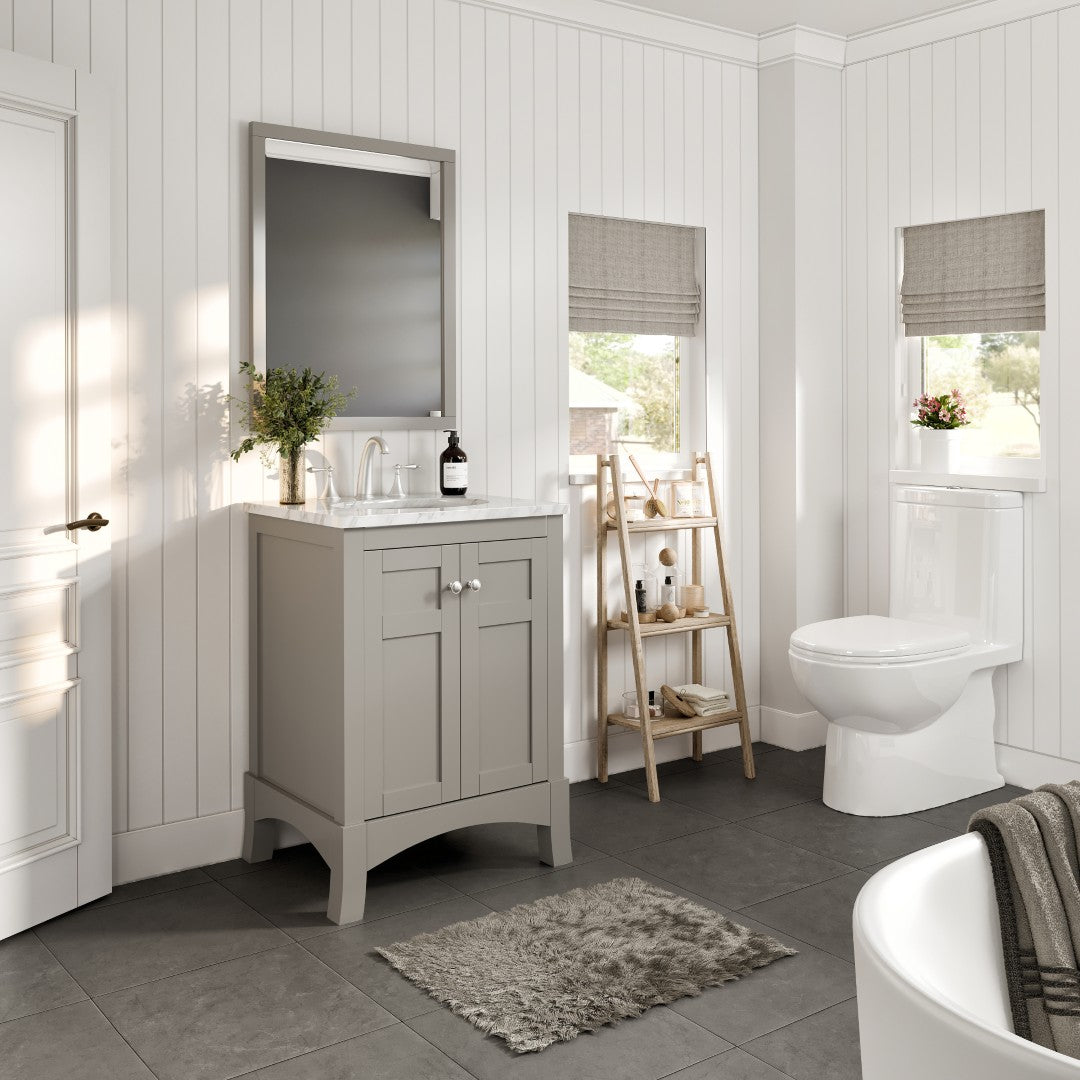 New York 24 in. Gray Single Sink Bath Vanity with Carrara Marble Top and Undermount Porcelain Sink