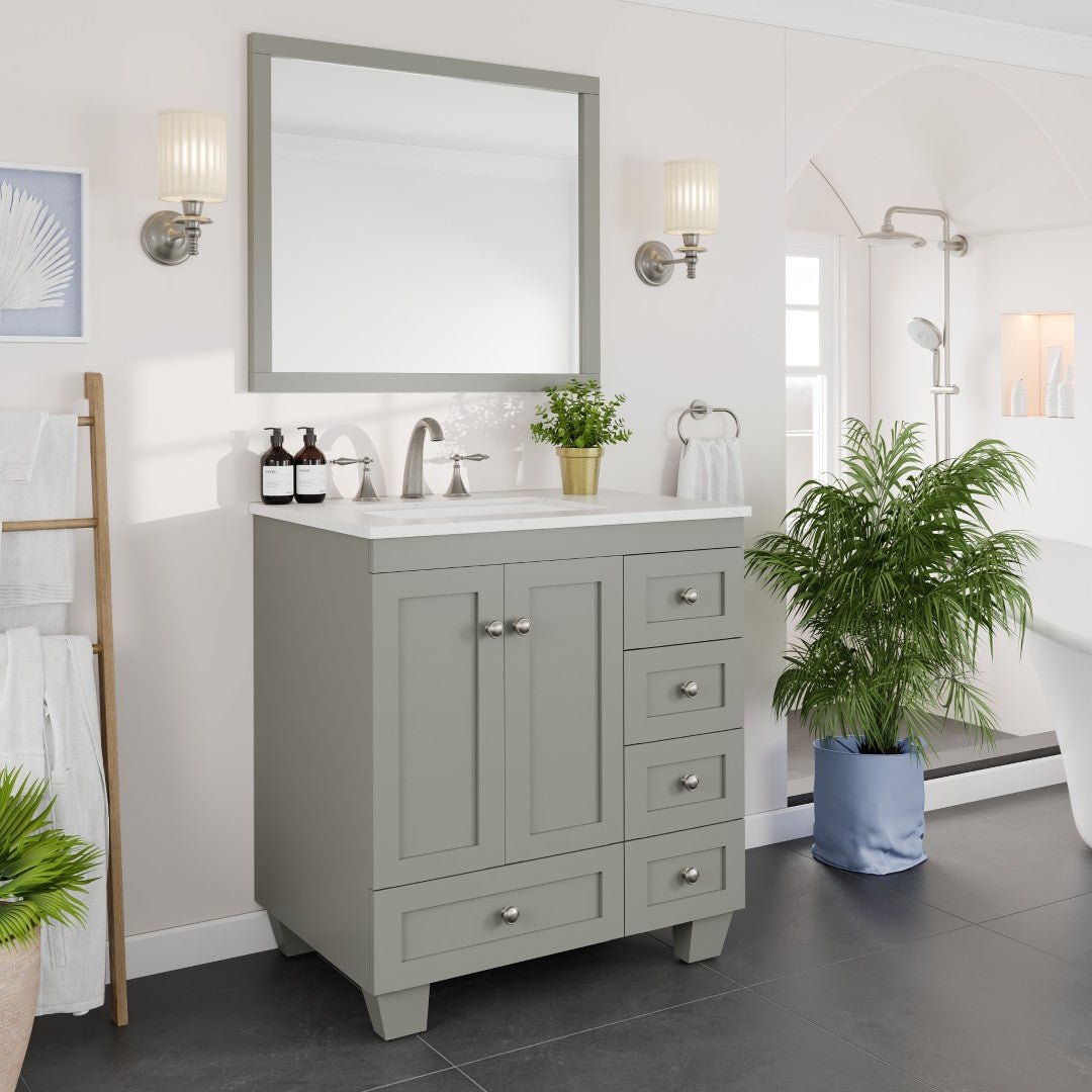 Acclaim 30 in. Gray Single Sink Bath Vanity with Carrara Quartz Top and Undermount Porcelain Sink - Bathroom Vanity by Eviva